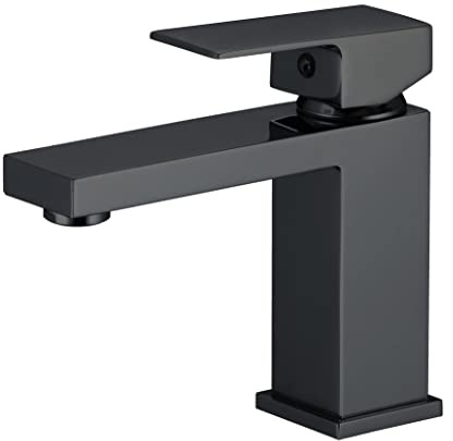VALAZ Grifo Lavabo Negro Mate Serie Segura | Grifo Monomando Lavabo, Mezclador Agua Fría y Caliente, Ahorro de Agua | Instalación Fácil y Rápida | Latón, Inoxidable