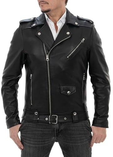 Pelletterie Borghese | Chiodo Biker Uomo | Giacca Moto in Vera Pelle | Made in Italy | CHIODO VN (56, Nero)