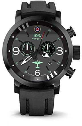 RSC Pilot's Watches Uomo 45mm Orologio da aviatore Cronografo Swiss Quarzo Mosquito D-Day, Silicone, Militare