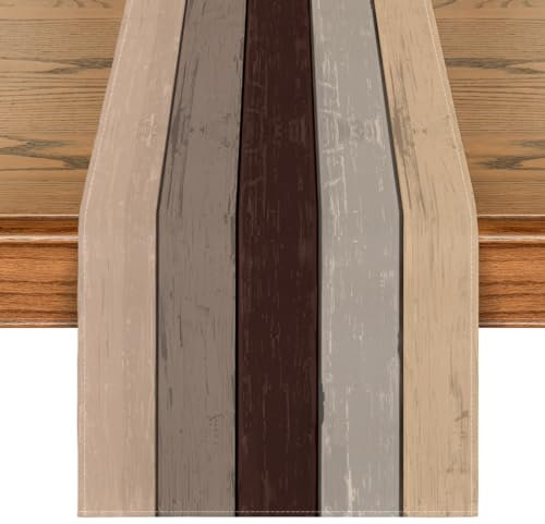 Artoid Mode Braun Planken Antik Alt Rustikal Holz Herbst Tischläufer, Saisonnal Küche Tisch Dekoration Drinnen Urlaub Party Dekor 40x180 cm