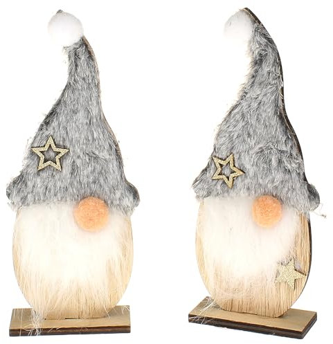 MACOSA CP53642_x2 Wichtel 2er Set Weiß grau Holz Kunstfell Dekowichtel Dekofigur Figur Aufsteller Fensterdeko Weinachten Dekoration Weihnachtsdeko