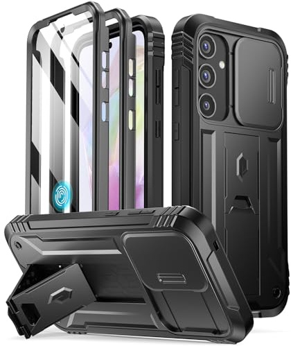 Poetic Revolution Schutzhülle kompatibel mit Galaxy A35 5G, [Schiebe-Kamera-Abdeckung] [Displayschutzfolie funktioniert mit Fingerabdruck-ID], militärische Qualität, robuste, stoßfeste Handyhülle mit
