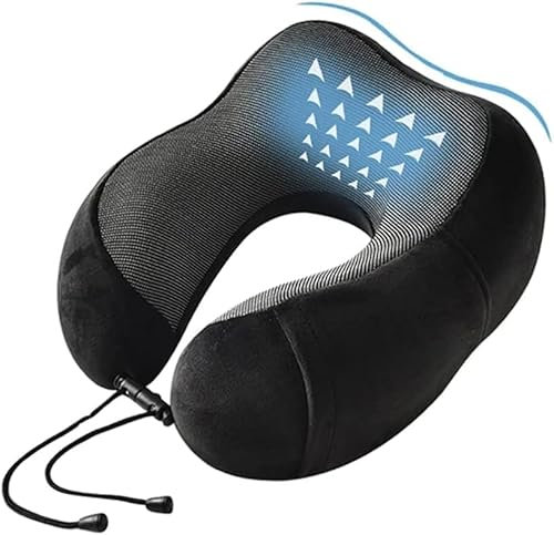 Neck Pillow Memory Foam, Travel Pillow for Airplane, Neck Pillow for Travel, Comfortable Neck and Head Support Pillow for Plane Cars Trains Office, Soft Flight Travel Cushion for Sleeping, Dark Grey