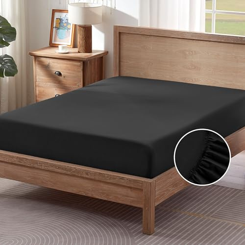 Sonive Spannbettlaken Großes Spannbetttuch,für Boxspringbett Topper bis 30 cm,rutschfest,hautsympathisch, Bügelbar, Rundumgummi,Schwarz, 160x200cm