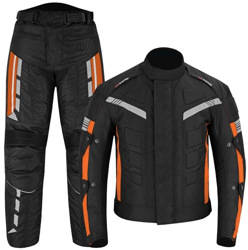 Vaster Moto Combinaison de moto pour homme, veste et pantalon de moto imperméables, pantalon certifié CE, armure amovible en Cordura blindée, orange, 5X-Large