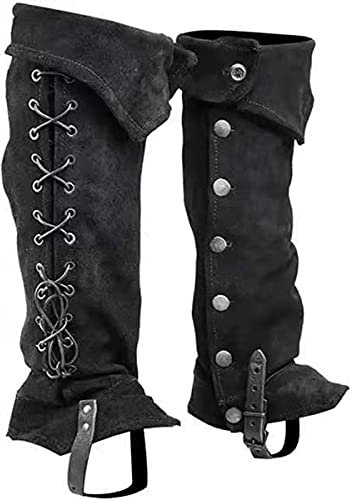 Cachorro Medieval PU Leather Lace Up Shoe Cover, Steampunk Vintage Samurai Half Chaps Gaiter, Shin Guard Armor For Men And Women, Cosplay Costume Photography Props,Black