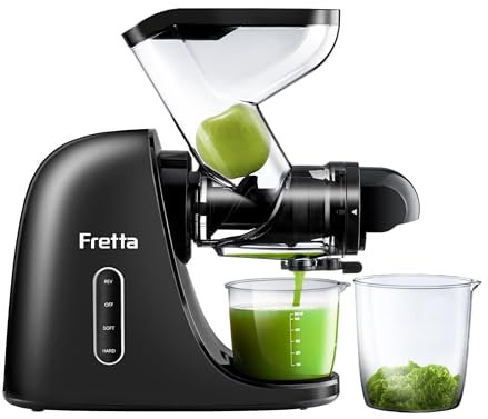Fretta Extractor de zumos y verduras-Licuadora prensado en frío-Cold press slow juicer machine-El gran canal de alimentación ahorra tiempo y esfuerzo-100% libre de BPA y fácil de limpiar（Negro）