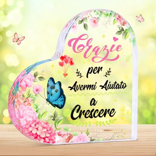 LOHAME Regalo Fine Anno Regalo Particolare Acrilico Scritta Grazie per Avermi Aiutato a Crescere Grazie Maestra Mamma Amica Acrilico Ornamento Regali per Insegnanti Studenti Natale Laurea Regalo