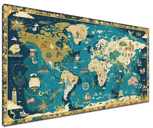 Måla efter siffror retro, 50 x 71 cm måla efter siffror världskarta konst och hantverk för vuxna, gör-det-själv färg oljemålning färger på duk utan ram för hobbyer för vuxna kvinnor, måla efter