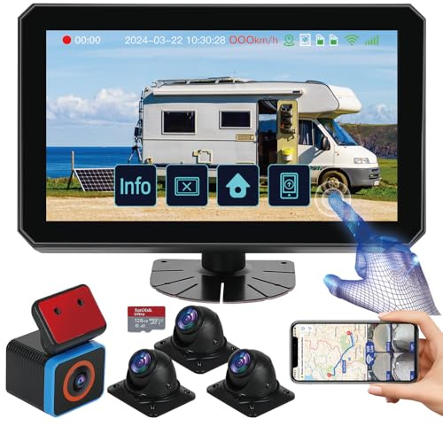 6CH AI 4G WiFi GPS Commercial Vehicle Camera System for Trucks/RVs/Trailers/Tractors, 10.1” Touch Screen Monitor with 4x1080P Rear/Side Cameras, Dual TF Card MDVR Recording, Live View via APP/Web/PC