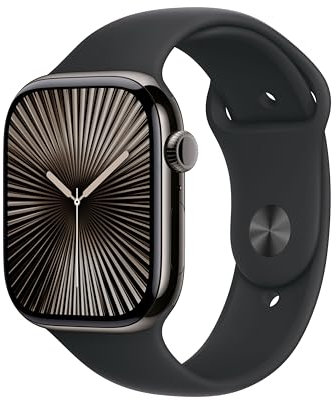 Apple Watch Series 10 GPS + Cellular 46 mm Smartwatch con cassa in titanio color Ardesia e cinturino Sport Loop Nero - S/M. Fitness tracker, app ECG, display Retina always-on, Carbon Neutral