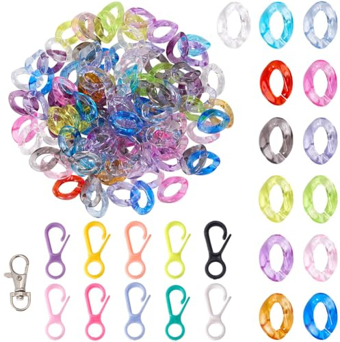 SOFPLATE 172 Stück Kunststoff Karabinerverschluss Acryl Kettenglieder Große Menge Bunte Karabinerverschlüsse Schlüsselanhänger Schnell Transparente Offene Verbindungsringe Verbinder Für Schmuck Tasche