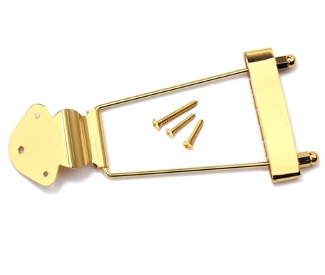 Goldener Metall Gitarrensaitenhalter Ga408 für Jazz Archtop Gitarren | 6-saitig, als Ersatz Tailpiece, Einfache Montage, Inklusive Schrauben, Gestaltet, Sauber Verarbeitet