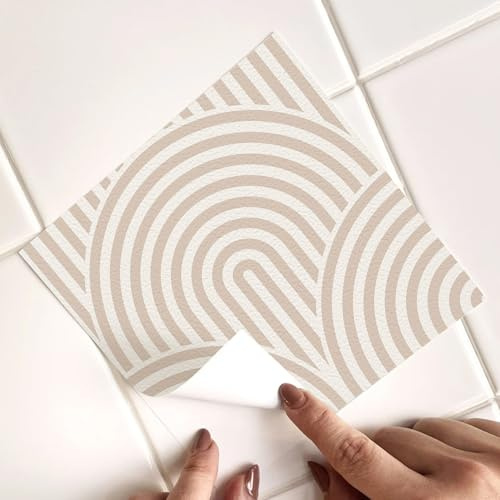 Alwayspon Tile Sticker, 50PcsX15cm/6inch Beige Self Adhesive Stick on Tiles Transfer Sticker for Bathroom Kitchen, Backsplash for Cooker, Peel and Stick Adhesive Vinyl Wall Tiles Sticker