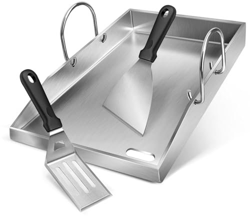 ColCospie Plancha Plaque de cuisson avec 2 spatules pour barbecue, en acier inoxydable de 4 mm d'épaisseur, avec poignée amovible, pour barbecue à gaz et au charbon de bois, 40 x 30 x 4 cm
