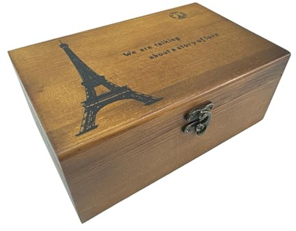 JYC CREATIVE Caja Multiusos Madera, Costurero, Cajita Joyero, Almacenaje y Decoración, Cerradura de Metal, Regalo (Caja Madera Paris)