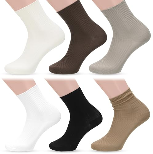 Huiguli 6 Paia Calzini Donna Cotone, Casual Donna Metà Polpaccio, Traspiranti e Assorbono Sudore, Calzini Sportivi Righe per Uso Quotidiano, Yoga, Palestra, Multicolore