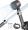 pommeau de douche haute pression,pommeau douche,douche filtrée,avec flexible de douche de 1,5 m et support de douche,4 modes d'eau, avec brosse de massage,douchette à main avec bouton marche/arrêt