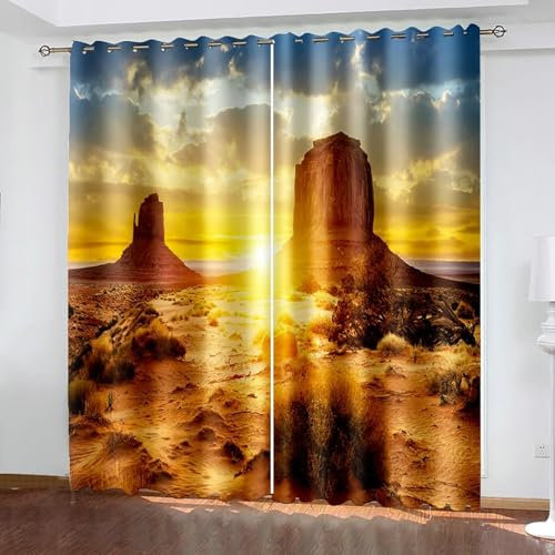 Bishilin Gardinen mit Ösen Verdunkelnd 137x274CM, Verdunklungsvorhänge mit Motiv Landschaft Sonnenuntergang Wüste Vorhänge Blickdicht 2er Set Wohnzimmer Schlafzimmer
