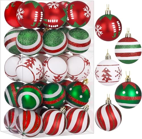 SHareconn Albero di Natale Palline 30 pz 60mm Ornamenti, Palline Infrangibili Decorazioni Appese per Albero di Natale, di Natale Colorate per Festa di Natale, Rosso e Verde Bianco