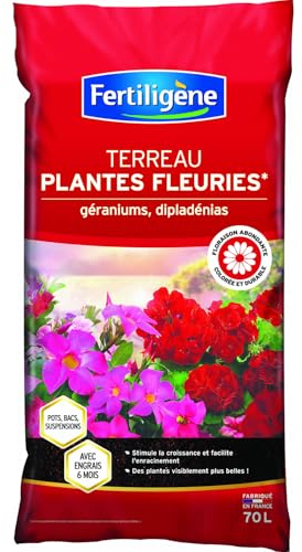 Fertiligène Terreau Plantes Fleuries, Géraniums et Dipladénias, 70 L, avec Engrais 6 Mois