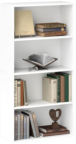 HOMCOM Mobile Libreria a 4 Ripiani con 2 Scaffali Regolabili, Libreria Scaffale Moderna in Legno, 60x24x115.5 cm, Bianco