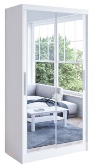 K7 Armoire à portes coulissantes Blanc 100 x 200 x 58 cm avec miroir - Meuble de chambre à coucher - Armoire multifonction