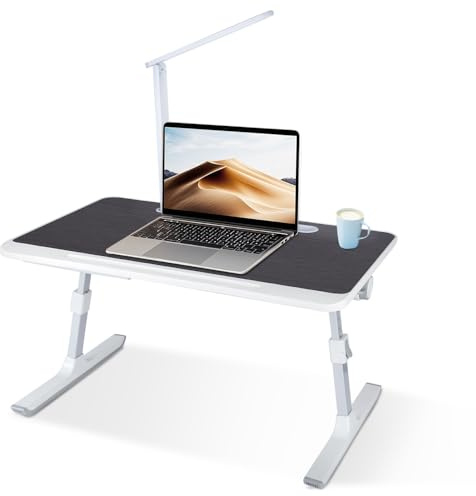 OHMG Grande tavolo da letto per computer portatile, pieghevole, regolabile in altezza e angolo, vassoio da letto con cassetto/fessura per tablet, tavolo per divano/pavimento (60 x 40 x 27-40 cm