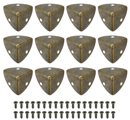 sourcing map 12 Pcs Metal Edge Guard, 23mm Decorative Box Corner Cover, Furniture Corner Edges Protector with Mounting Screws, Bronze