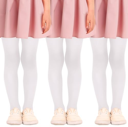 Mayoii 3 paia di collant da bambina a 20 denari, collant sottili per danza classica, per tutti i giorni, scuola, balletto, bianco, 7-9 Jahre
