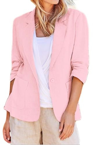 Linneblazer dam oversize, sommarblazer, lätt elegant kort blazer, sportig kostymjacka, sommar, kavajjackor med knappar, övergångsjacka, långärmad kavaj, enfärgad kofta, kavaj, kavaj, kavaj, revers