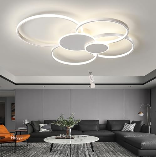 Hsyyz LED Deckenleuchte Dimmbar Wohnzimmer Deckenlampe mit Fernbedienung Modern Chic Wohnzimmerlampe Kreatives Design Metall Acryl Beleuchtung Wohnzimmer Kronleuchter (Weiß, 100cm/96W)