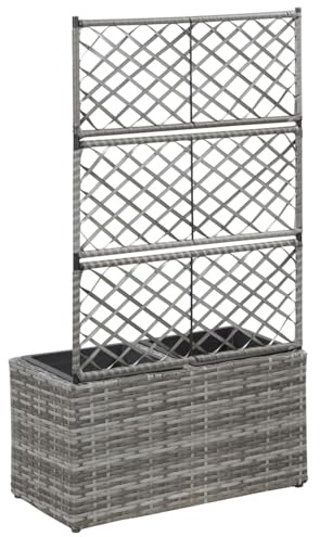 Vopese Poly Rattan Hochbeet mit Rankhilfe, 2 Töpfe, Grau, 58x30x107 cm - Dekorative Pflanzlösung für Ihren Außenbereich Model46934
