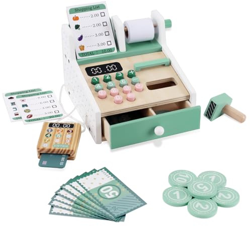 GYMSTR Wooden Montessori Toys for 2 3 4 Year Old Girls Boys,Educational Learning Toys for 2-5 Year Olds,2-4 Year Old Boy Girl Gifts,Role Play Kids Till Pretend Play Toy Cash Register for Kids