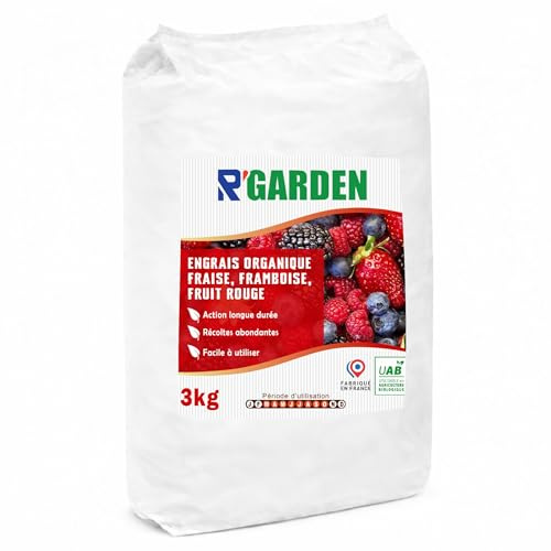 R’GARDEN – Engrais organique Fraise, Framboise & Fruit Rouge – Récoltes abondantes – Action lente et progressive – Fabriqué en France (3Kg)