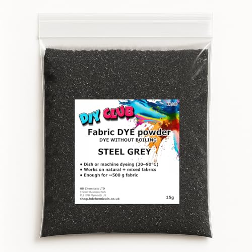 Fabric Dye Powder Multicolor Shades for Cotton, Polyester, Wool & More | Non-Toxic Textile Dye, Clothes, Jeans DIY Crafts, Fabric Restoration (Steel Grey)
