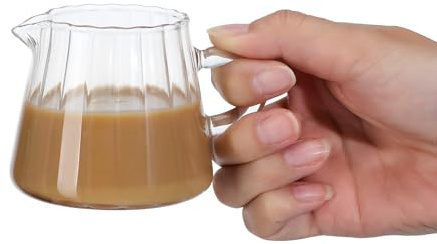 Jarra para Espumar Leche de Vidrio Borosilicato 200ml, Pequeña | Jarra para Calentar Leche, Uso en Cocina y Restaurante, Vertido Suave para Café y Bebidas