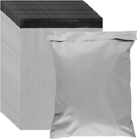 SYUTBOU 100 stycken fraktpåsar plast, 40 x 55 cm fraktpåsar självhäftande, fraktpåsar plast för kläder, textilier, varor, grå