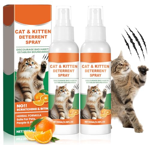 LINXINS 2 Pcs Cat Deterrent Spray Indoor, Gentle Cat Repellent Spray, Citrus Scratch Deterrent to Stop Cats Scratching Furniture, Plants, Sofas, Carpets, Curtains