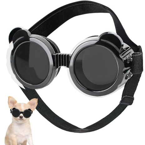 Hundglasögon – Solglasögon med justerbar rem | Anti-UV vindtät ögonskydd | Med vadderade hundsolglasögon i panda-stil – för bilkörning/utomhusaktiviteter
