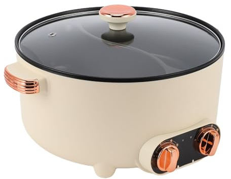 SIXRUN Pentola Elettrica con Divisorio Spaziosa Cottura a Doppio Sapore per Feste in Casa Plastica 14,57x12,4x6,3 Pollici (Spina europea 220V)