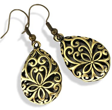 MadamLili - Vintage Marrakesch Stil Ohrringe Set - Hängend Rutschfest - Orientalische Ornamenten Bronze Ohrhänger - Handgefertigt - Angenehmes Tragegefühl - Exklusive Schmuckbox