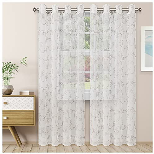 Superior Panel de cortinilla, Ligero, Bordado de Acero Inoxidable, 2 Unidades, 150 x 108 cm, Color Gris