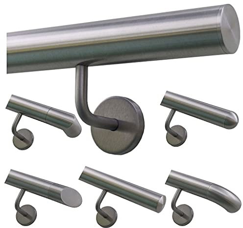 TIBU Handlauf Geländer Edelstahl Ø 42,4 mm - Länge 30 cm - Ende gerade Kappe und gewinkelte Halter - Rostfrei für Außen und Innen