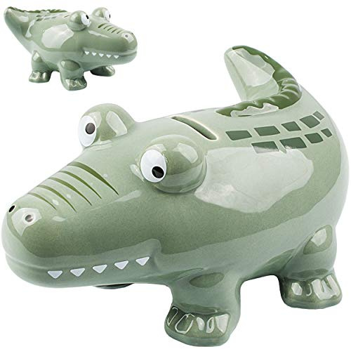alles-meine.de GmbH große XL Spardose Motivwahl lustiges Krokodil - stabile Sparbüchse - aus Porzellan/Keramik - mit Verschluss - 18,5 cm - Sparschwein - für Kinder & Erwac..