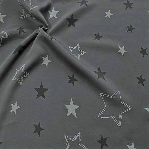 STOFFKONTOR Verdunkelungsstoff Vorhangstoff Black Out Sterne Mix Farbe Dunkel-Grau