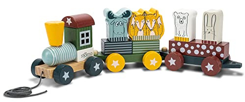 HEJ LØNNE! Trenino in Legno per Bambini con 12 Componenti a Incastro - Promuove funzioni motorie, creatività, coordinazione - Trenino Legno Bambini 1 Anno - Giocattolo motorio a partire da 18 mesi