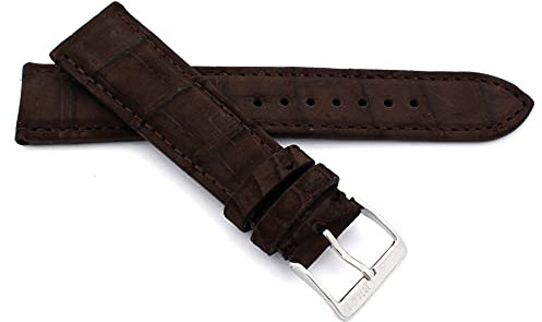 Sulla Nubuk Alligator 20mm Klassik Uhrenarmband handgemacht in Deutschland braun Silberne Schließe