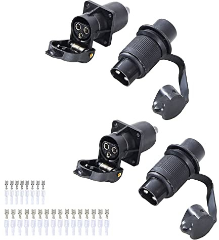 Feuunly 2 Pezzi x Presa Spina 3 Poli Trattore, 12V Spina E Presa 3 Poli Trattore Maschio E Femmina Impermeabile Connettori, per ​Trattore Rimorchio Macchine Agricole Camion (4 Punti di Montaggio)
