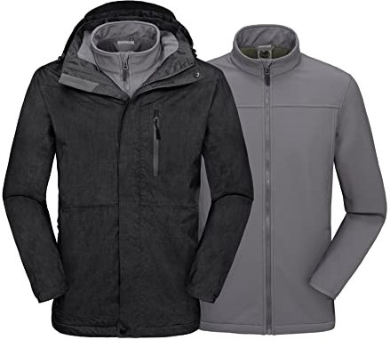 Mapamyumco Herren 3-in-1 wasserdichte Skijacke Windjacke Winterjacke Fleecefutter Regen und Schnee Outdoor-Wandern Schwarz XL